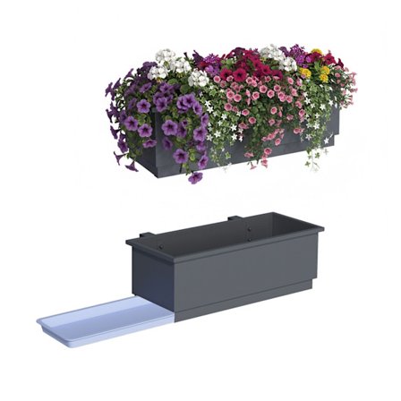 Metal balkonplantekasser, sæt med 2, med drænsystem