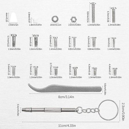 Jalan 1000kpl mikroruuvin korjaussarja, silmälasien ruuvit ruuvimeisselillä pinsetit laseille kellot aurinkolasit korut