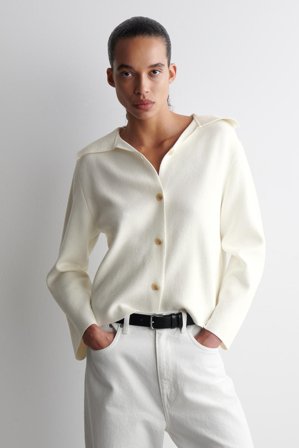 COS Femme Veste À Col En Maille Jacket in Blanc