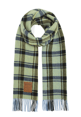 GANNI Double Face Wool Check Halsdukar & scarves Dam Gul ONESIZE
