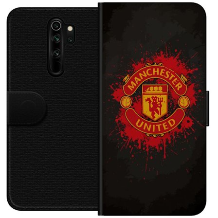 Kompatibelt Lommeboketui til Xiaomi Xiaomi Redmi Note 8 Pro Manchester United logo i rød og gul farge med røff sportslig bakgrunn