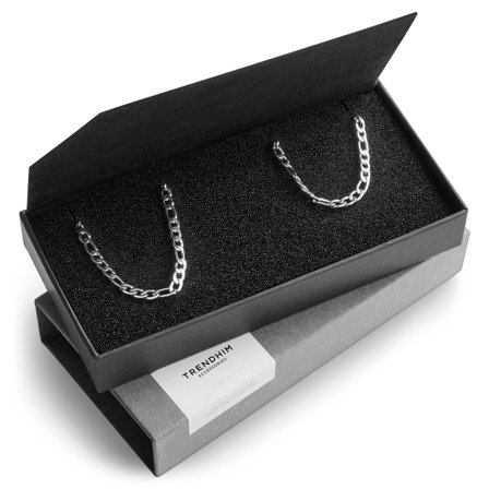 Large | 4 mm Silver-tone Figaro Chain Bracelet & Necklace Gift Box for Men - Gift boxes