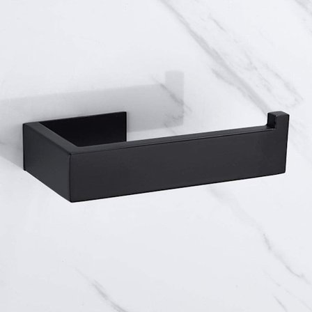 Toalettpapirholder i rustfritt stål 304, sort, selvklebende, uten boring