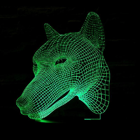 Wekity 3D LED Optisk Illusion Akryl Natlampe Med Fjernbetjening & Smart Touch 7 Farver Skiftende Hund Hoved