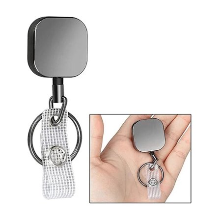 1 kpl kestävä rullautuva merkkiholsteri, vyöklipsi, 65 cm ruostumaton teräslanyard, nylonhihna, korttiavainrengas