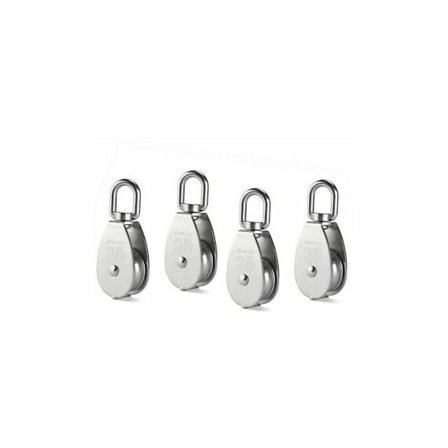 TUURJM 4 st M25 enkel remskiva block, 304 rostfritt stål remskiva skiva, kran svängbar krok, vanlig vajer, kabelbelastning 331 lbs/150 kg DOPA