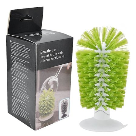 Glasbørste ABS Nylon Vertikalt Design Giftfri sugekop rengøringsbørste (grøn)