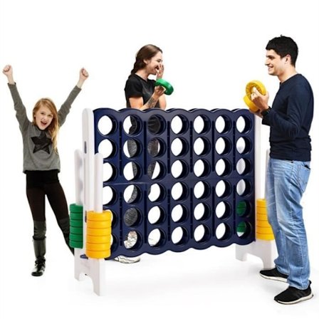 COSTWAY Power 4 Kæmpespil med 42 ringe, 2 genstartshåndtag 120x42x104 cm til familier online fest indendørs/udendørs
