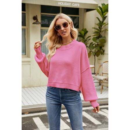 Høstgensere for kvinner med lange ermer, stripete, overdimensjonerte gensere, trendy, avslappet, rund hals, strikkede topper, pullovergenser Rose red 