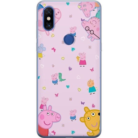 Kompatibelt Mobildeksel til Xiaomi Mi Mix 3 Peppa Gris med en baby i armene, mamma gris motiv i fargerik og myk barneillustrasjon med hjerter