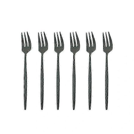 6 stk. Farverige matte gafler i rustfrit stål sæt til dessert frugt kage sort