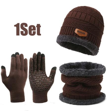 Vintervarm Hue, Halsklæde og Handsker Herr Termisk Vindtæt Forbedret Kni Brun onesize