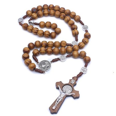Käsityönä tehty pyöreähelminen katolinen rukousnauha, laadukas helmikaulakoru, uskonnolliset riipukset