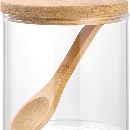 Glass krydderkrukke med lokk og skje, oppbevaring for kjøkkenkrydder KLB