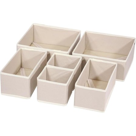 Foldbar Skuffeorganisator 6-delt sæt til opbevaring af tøj, sokker og undertøj, beige