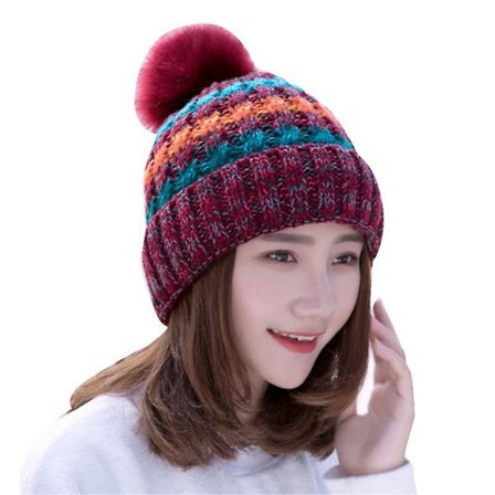 Dame Vinter Varm Strikket Lue Skjerf Pom Pom Luer