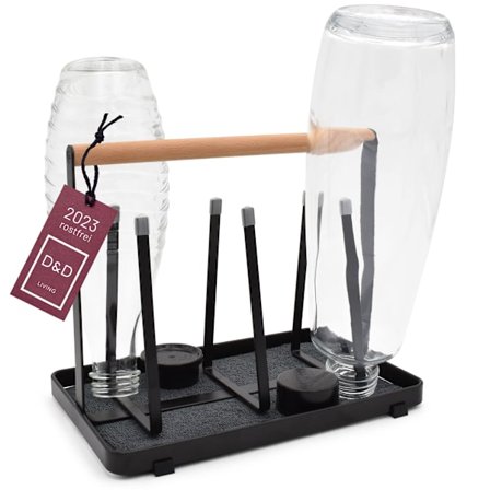 All-in-one-pulloteline SodaStreamille - Valutusteline kaikentyyppisille pulloille juoma- ja vauvapulloille - Universaali kuivausteline (metalli, musta