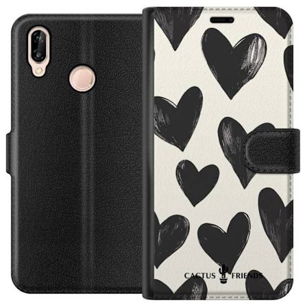 Kompatibel Tegnebogsetui til Huawei Huawei P20 lite Cactus and Friends - Bold Black Love Pattern