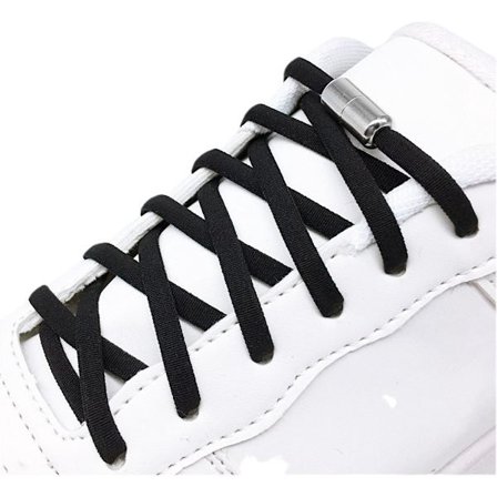 Sko-lisser uten knyting, flate lisser med metallkapselspenne, elastiske sportslisser, justerbare, egnet for sportssko, løpesko, svart)