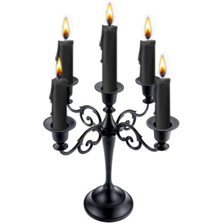 Metallisk Ljusstake, 5 Armar Ren Svart Ljusstake för Pelarljus (27 cm Hög Ljusstake, för 1/2-1 tum)