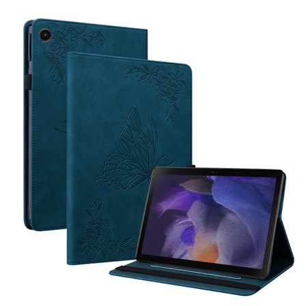 Samsung Galaxy Tab A9 Prägling av fjärilsblommor i läderfodral