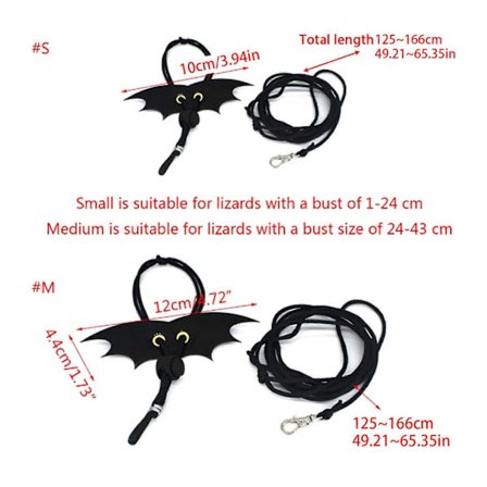 Skjeggagam Sele Sett Justerbart Øglebånd med Vinger for Små Reptiler Komfortabelt Moderne Feriekostyme svart M