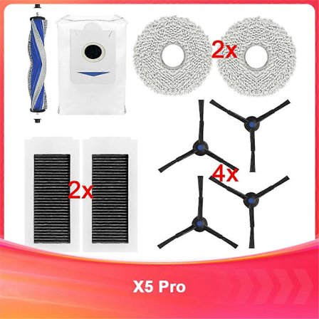 Sweeper X5 Pro -imurin pääsivuharja, moppi, pölypussi ja suodatin -lisätarvikkeet