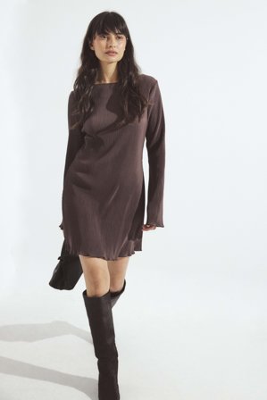 NA-KD Robe courte plissée - Robe jersey - Brun - XS (EU 32)