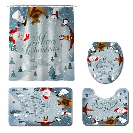 IC Tegnede Juledekoration Toiletgulvmatte Fyrdelad Badeværelse Julemåtte Sæt, A02