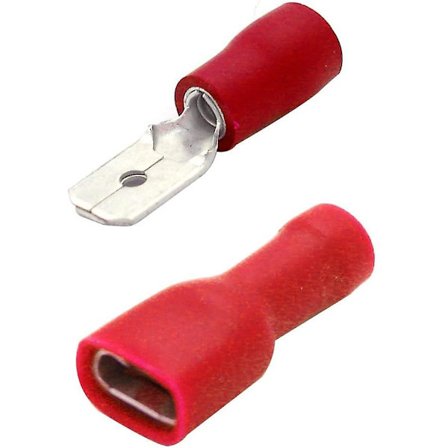 100 flate elektriske kabelsko 50 hann 50 hun isolerte kontakter (rød)