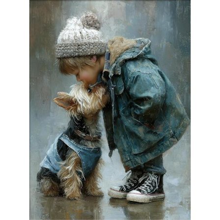 Timanttimaalaussarjat aikuisille, Pieni poika ja pentu Timanttimaalaus Eläin Koira Timanttimaalaussarjat aloittelijoille DIY Täydet timantit Taide 