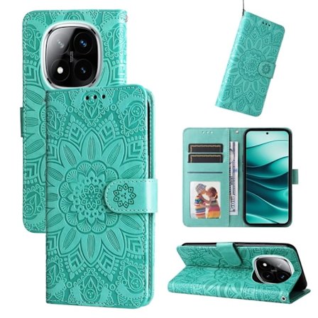 Redmi Note 14 Pro 5G / Note 14 Pro+ 5G - Prägad Solros Läderfodral