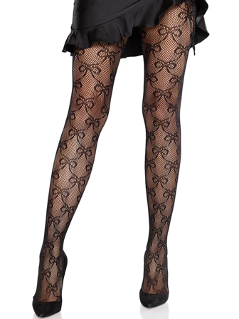 Bow Net Tights Black - Vuxen.se - Sexiga strumpbyxor och höfthållare
