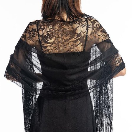 Naisten pashmina-huivi kukkasin ja pitsillä - täydellinen juhliin, tanssiaisiin ja häihin