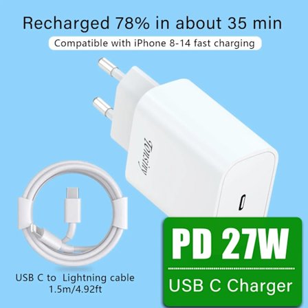 USB-C snabbladdare för iPhone 16 15 14 13 12 11 pro max plus Apple adapter PD 27W Typ C Väggladdare för Google Pixel 8