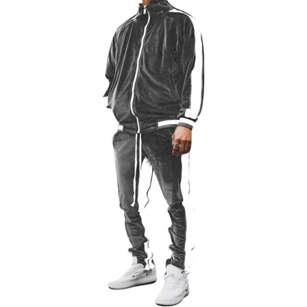 Männs 2-delad Helzippade Träningsoveraller i Sammet Sportdräkter