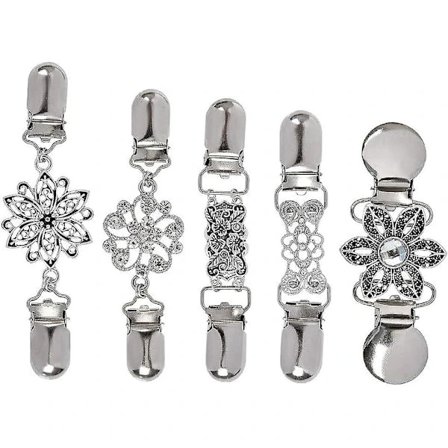 5 stk. Cardigan-klips Vintage Genser-klips med Blomster Rhinestone Skjerf Krage Metallklips Genser-kjede Kreativ Sølv