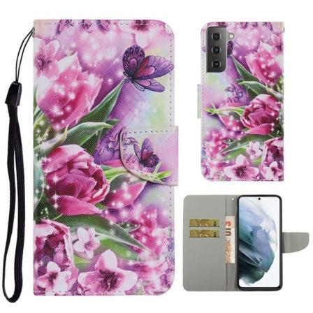 Wonderland Samsung Galaxy S21 FE Flip etui - Blomst og sommerfugl Multicolor