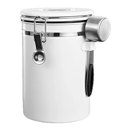 Extra bred kaffebehållare för kaffe och malet kaffe, hermetiskt rostfritt stål, avtappningsventil och kaffe (vit, 1800,A)