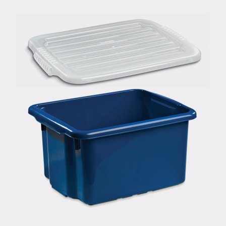 Opbevaringskasse med låg Nordiska Plast Nordic, mørkeblå, 410 x 330 x 225 mm, 23 liter