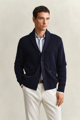 GANT - Kabelstrikket sjalkragecardigan til herre evening blue