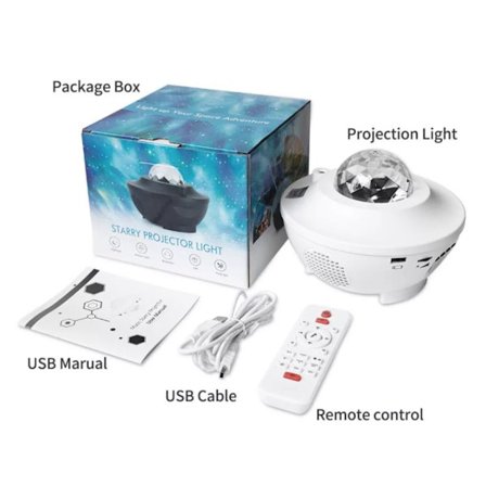 Stjerneprojektor med højttaler & LED - Galaxy lampe