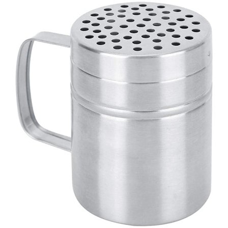 Rustfrit Stål Dredger Shaker med Håndtag, Rustfrit Stål Mel Shaker, Glasursukker Duster Krydderi Flaske Dredger Shaker til Chokolade, Kakao, Sukker