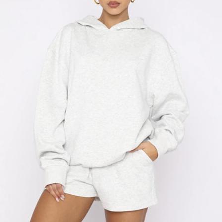 Dam Med Elastisk Midja I Enfärgad Huvtröja Och Shorts