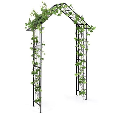COSTWAY Metal Trellis Havebue - 116 x 40 x 223 cm - Elegant tag - 4 jordpæle - til rosenbuske klatreplanter