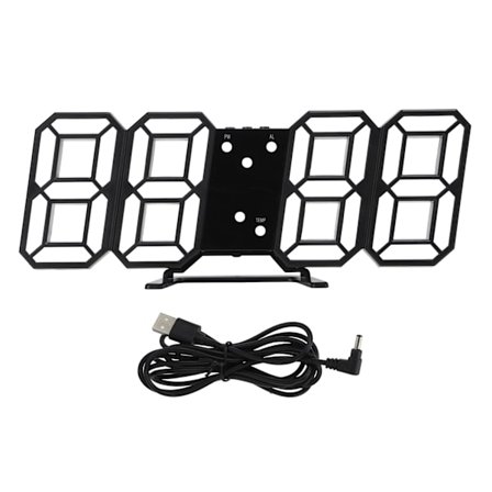 3D Elektronisk Klokke LED Stor Skjerm Intelligent Stemmestyring Tre Visningsmoduser Stereo Digital Lysende Veggalarmklokke Svart Skall Hvit Ord