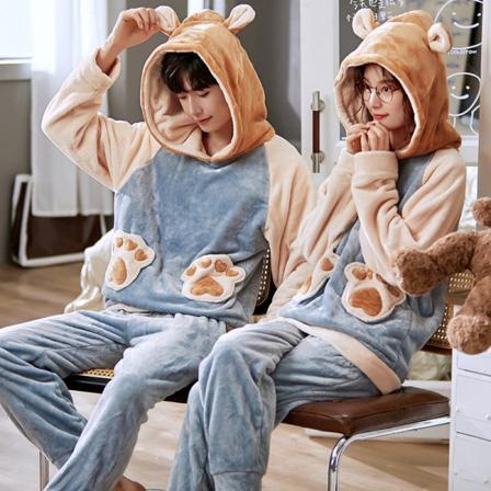 Matchende plysj pyjamas for par fortykket plysj langermet korall fløyel hjemmeklær høst blue brown Male XXL code