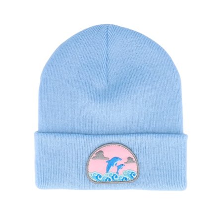 Iconic - Modrá cuff Beanie - Dolphin On Waves Patch Light Blue Beanie @ Hatstore
