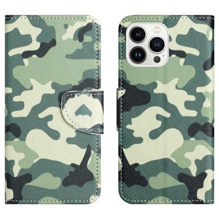 Til iPhone 15 Pro Max tegnebogstativetui Telefoncover - Camouflage