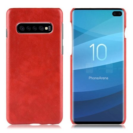 Samsung Galaxy S10 Plus litchi läderfodral - Röd